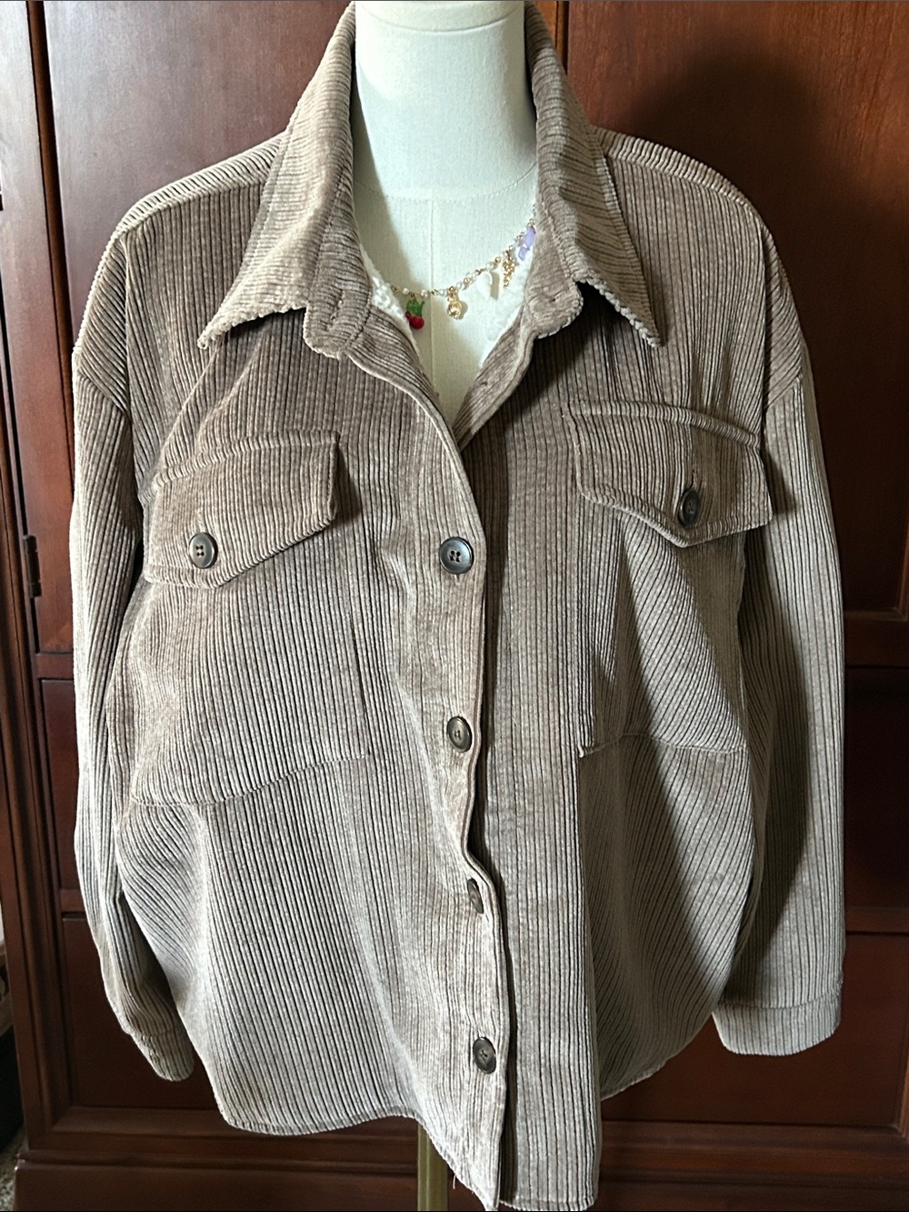 Ci Sono Taupe Corduroy Button-Front Jacket